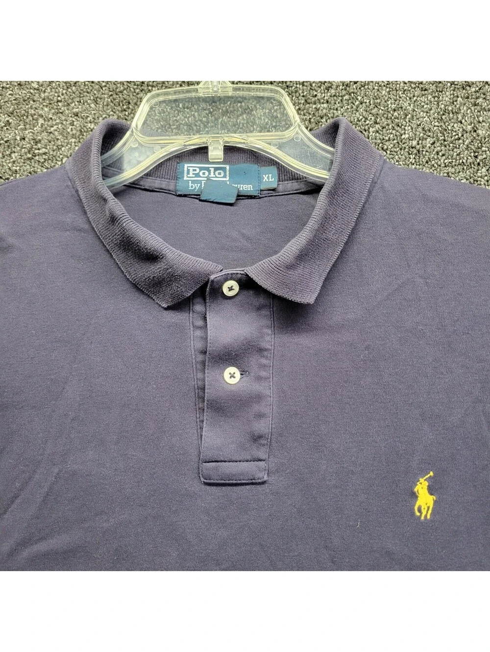 Vintage Polo Ralph Lauren Navy Yellow Pony Long Sleeve Polo Shirt Sz XL Golf